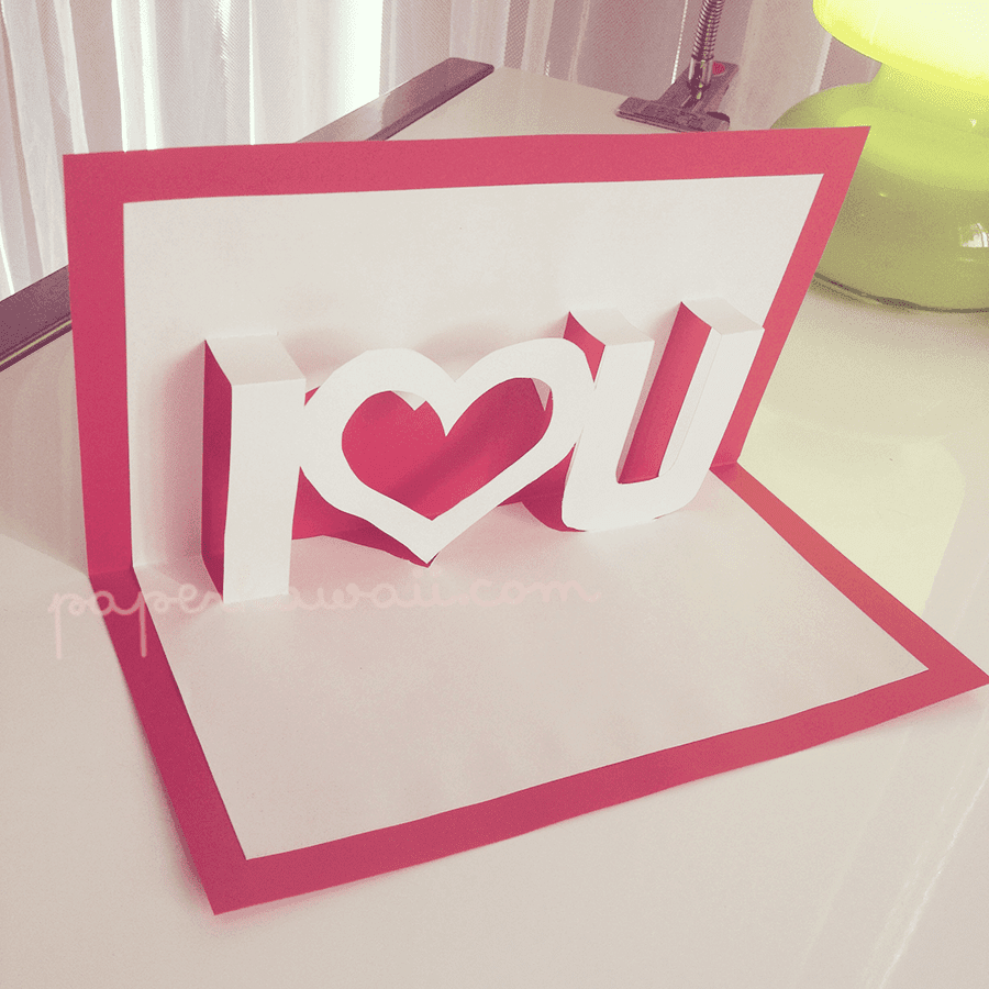 Pop up Valentines Card template I ♥ U Paper Kawaii