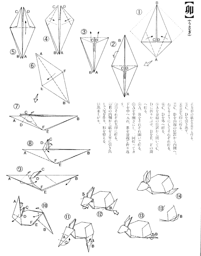 Origami Bunny Rabbit Tutorial Diagram Paper Kawaii