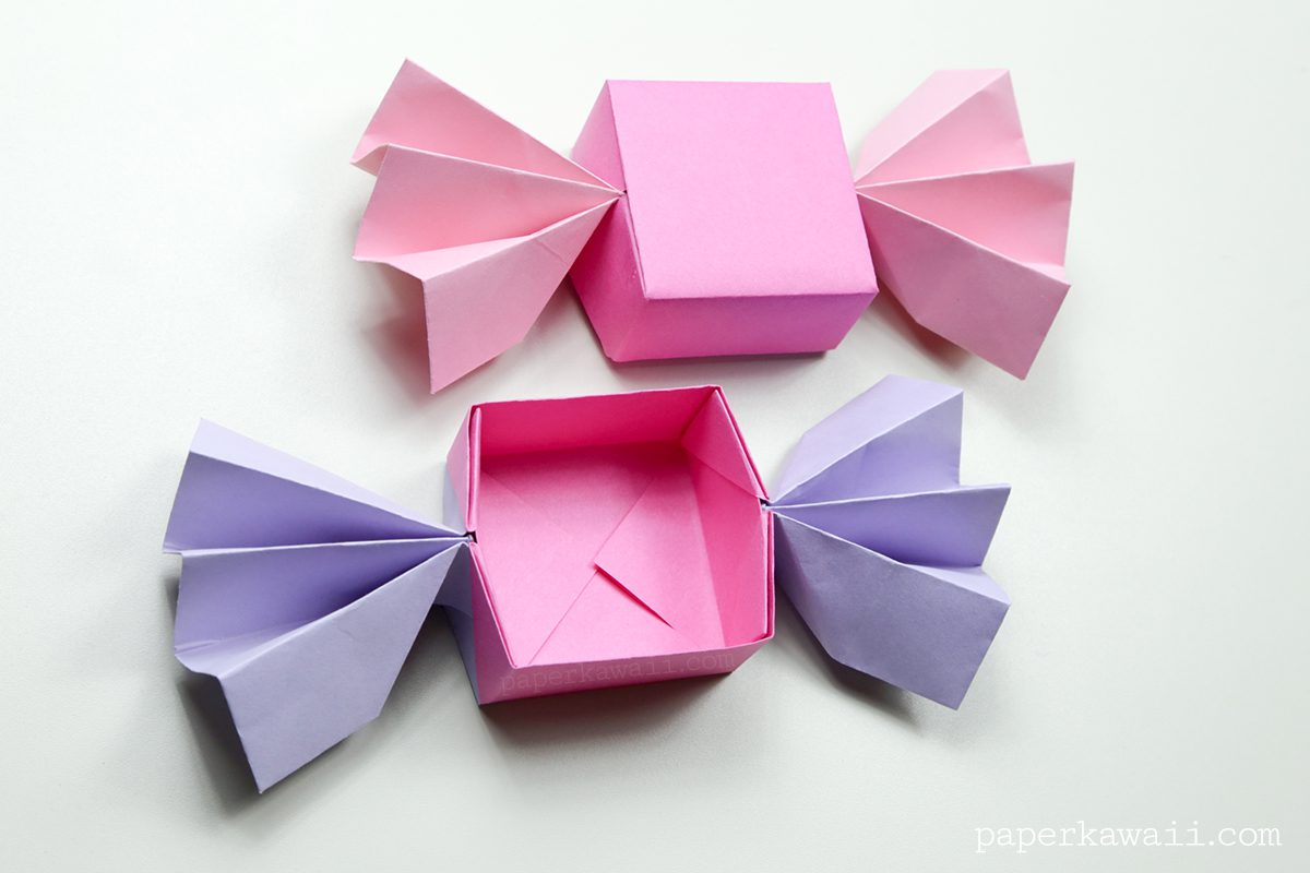 Sweet Origami Candy Box - Video Tutorial - Paper Kawaii - #origami #candy #box #diy #crafts #cute #kawaii