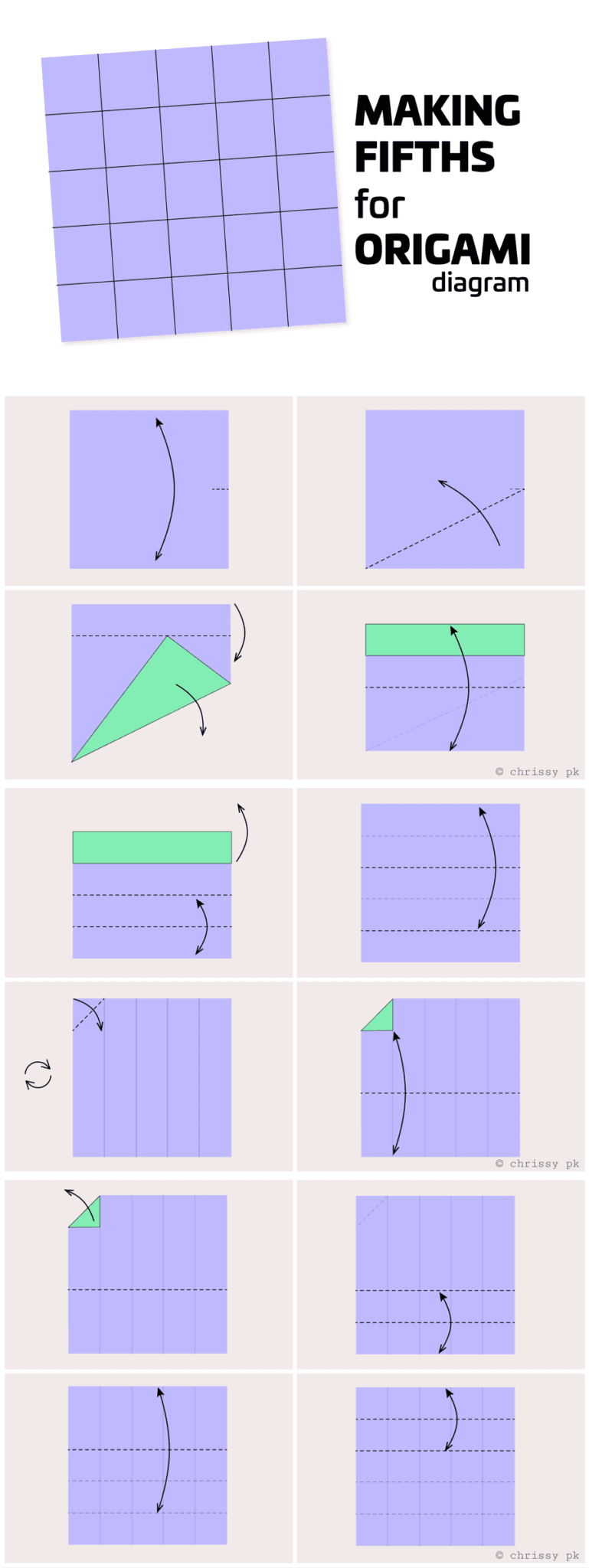 How to fold square paper into fifths - Paper Kawaii #origami #diagram