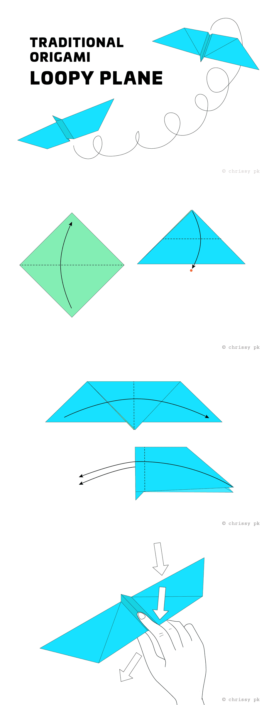 Origami Loopy Aeroplane Diagram - Paper Kawaii #origami #diagram