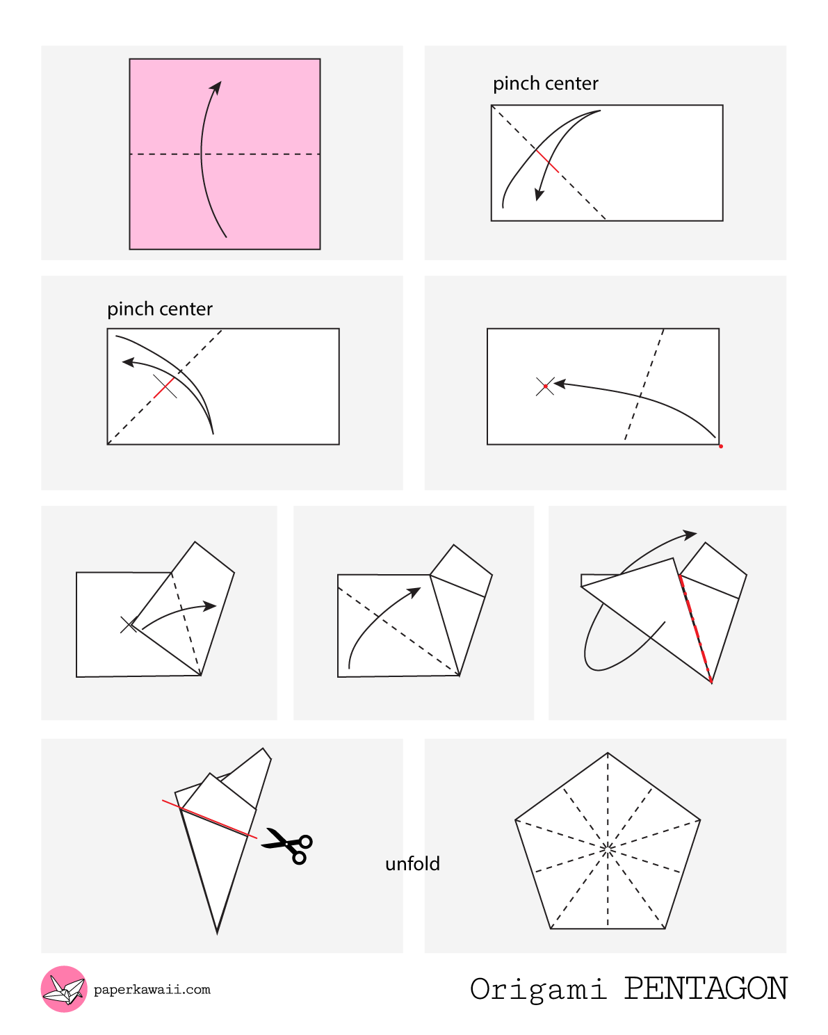 How to make an origami Pentagon - Diagram