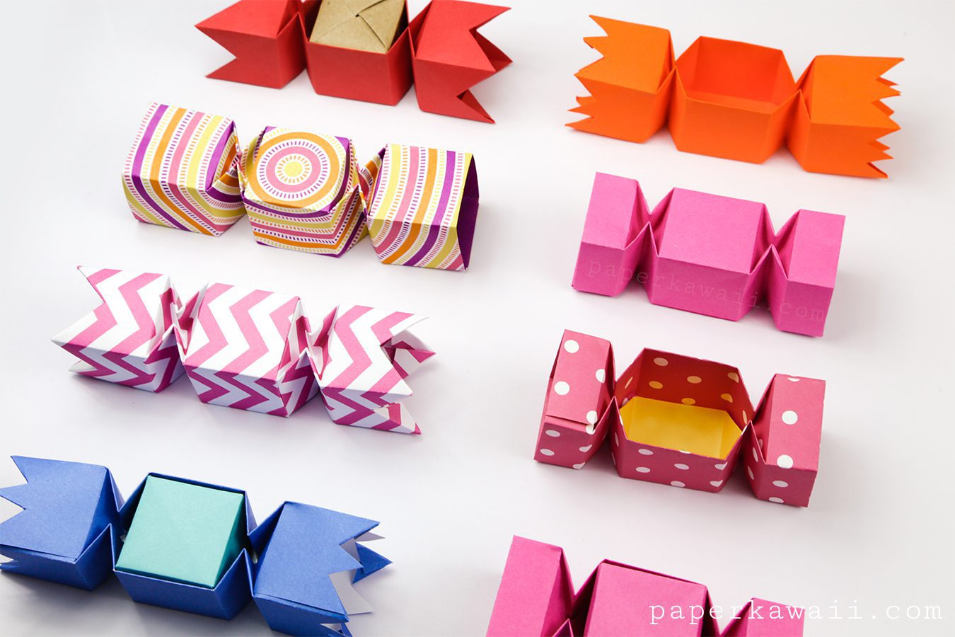 Square Origami Candy Boxes Lined Up