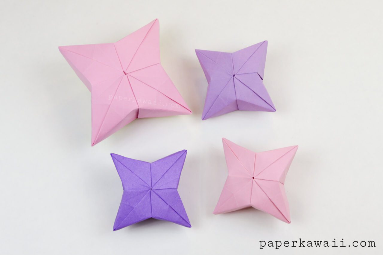 Puffed Stars 3D Origami Puffy Star Tutorial - 4 Point Star Decoration - Paper Kawaii