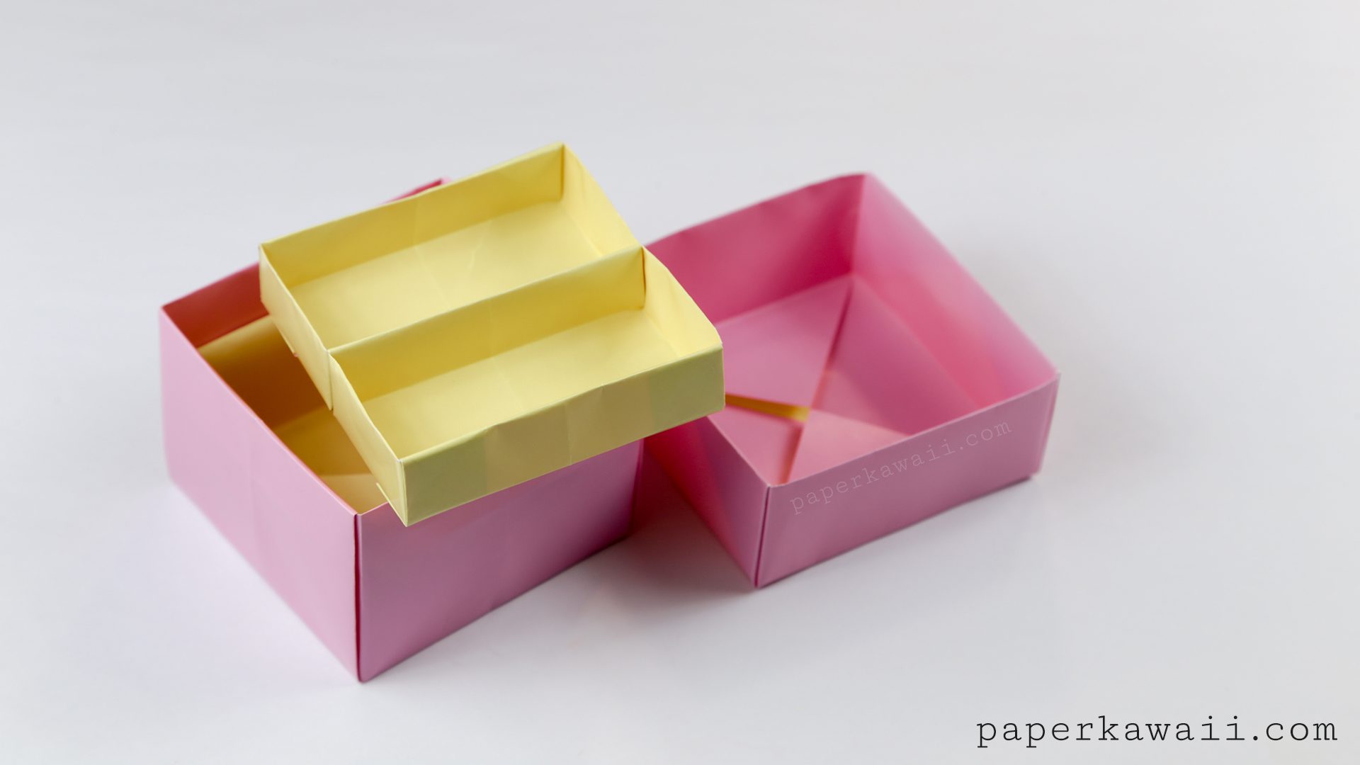 Origami 2 Tier Box Tutorial - Toolbox with Lift-out Tray - Pink and Yellow
