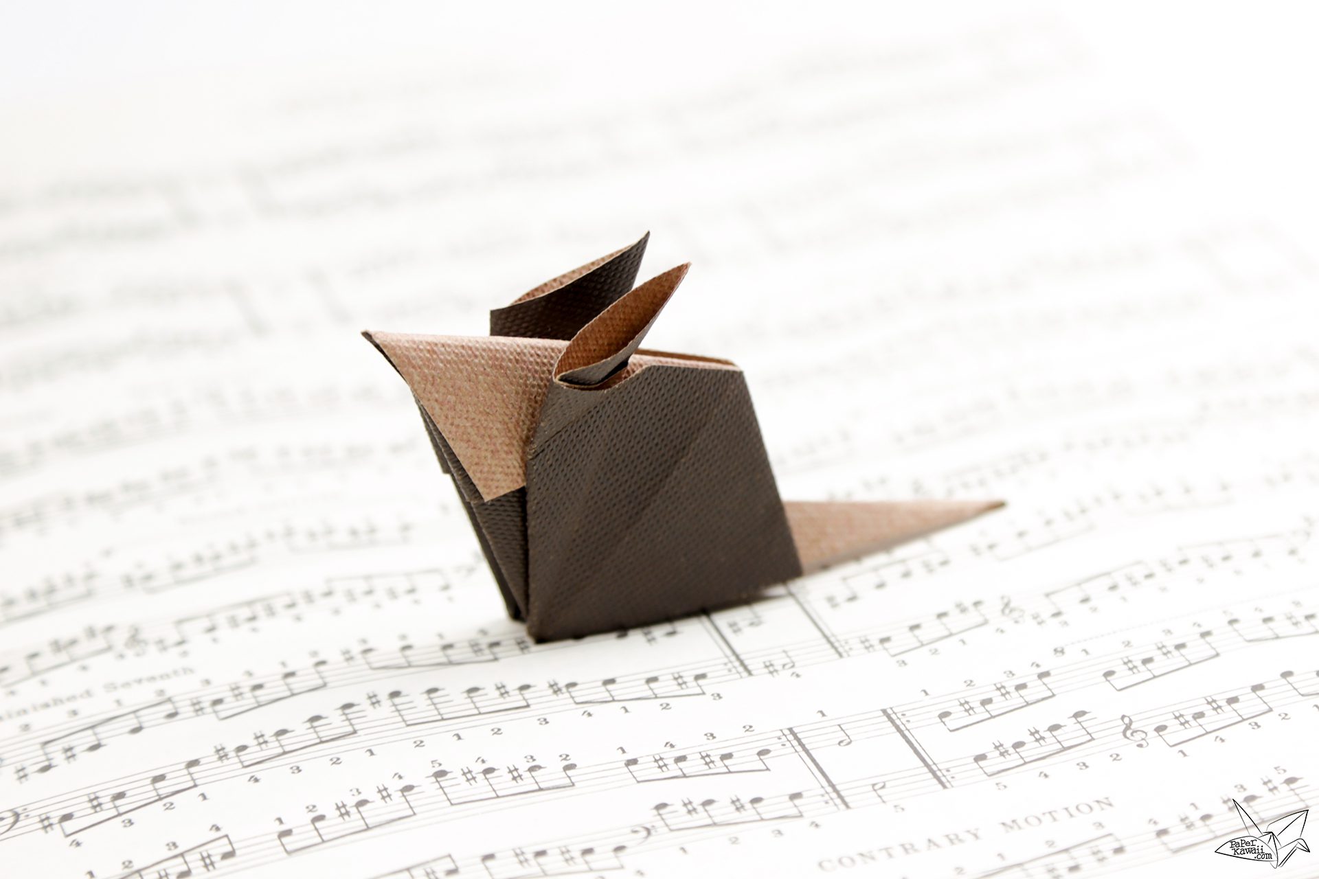 Cute origami mouse on music sheet paper - Paper Kawaii ♥︎