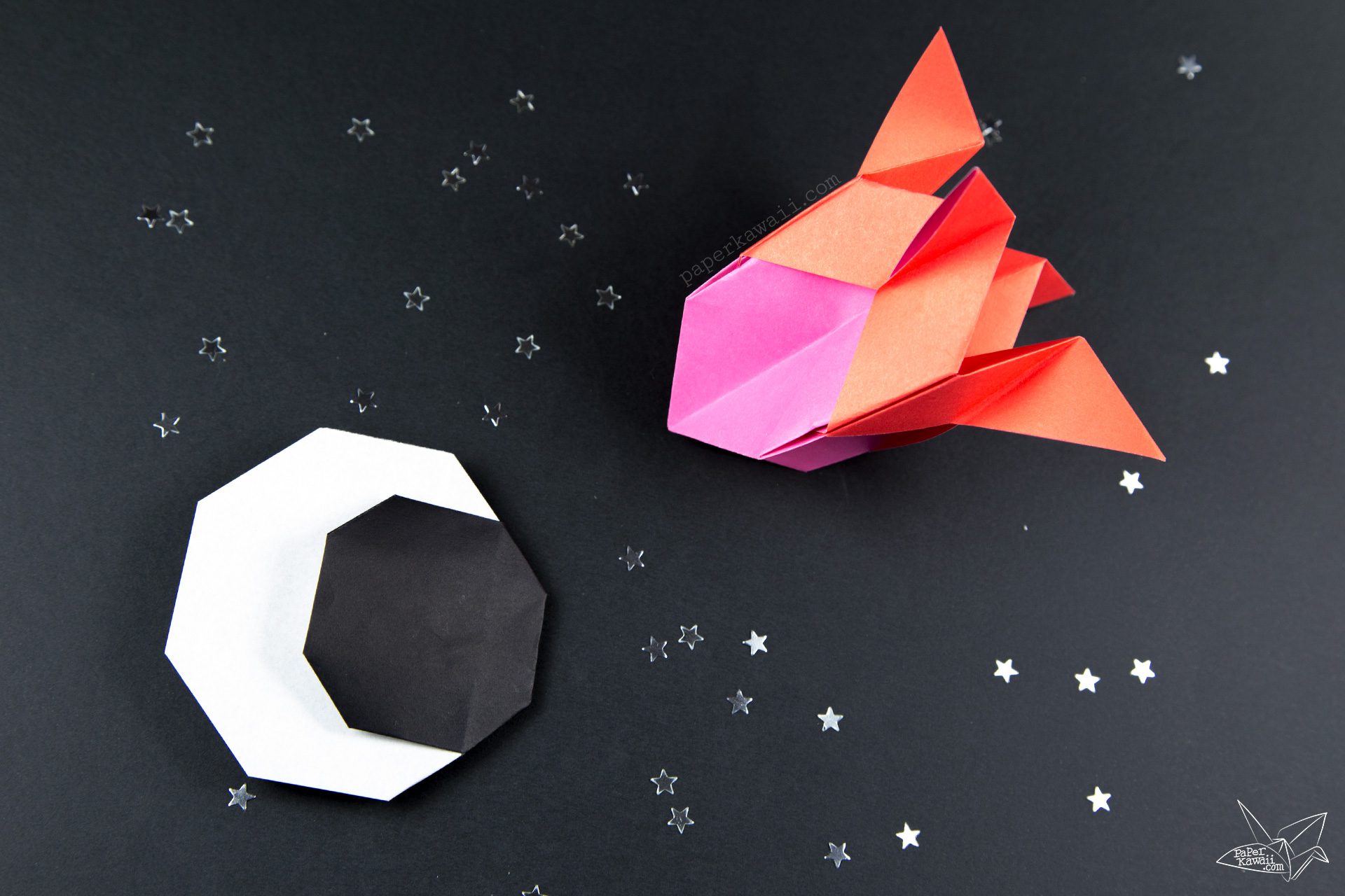 Easy Origami Rocket Moon Tutorial Paper Kawaii 02