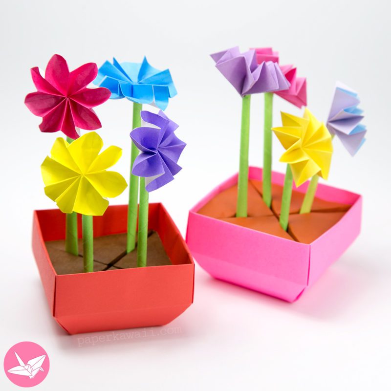 Origami Angled Base Box Flowers Tutorial Paper Kawaii 03