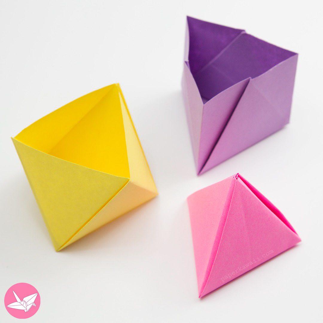 Origami Pyramid Box Tutorial Paper Kawaii 04 Squashed