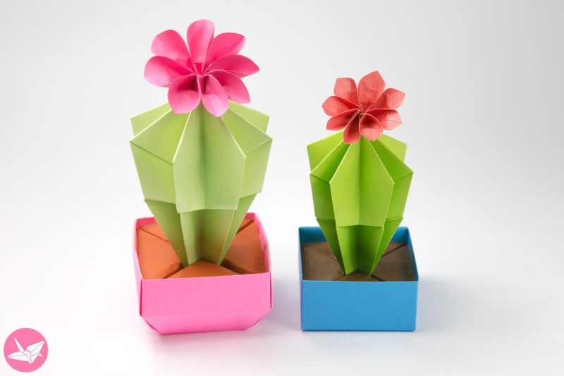 Origami Cactus With Flower Tutorial Paper Kawaii 01 800x533
