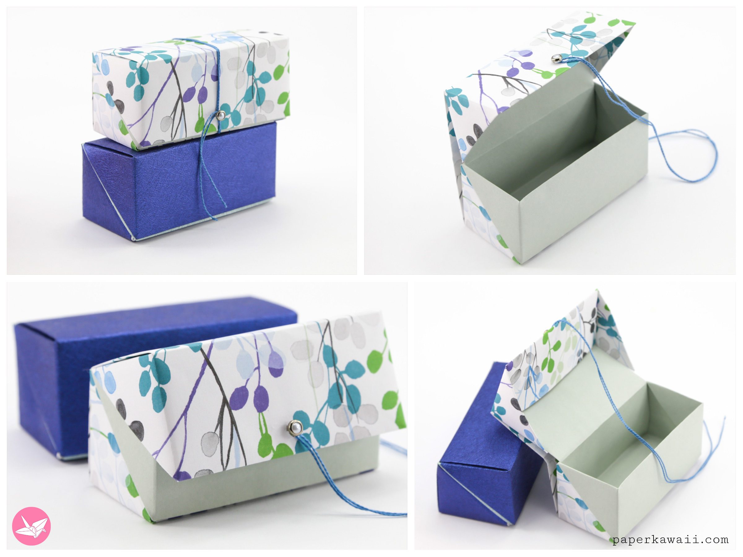 Origami Hinged Lid Gift Box Blue Paper Kawaii 01