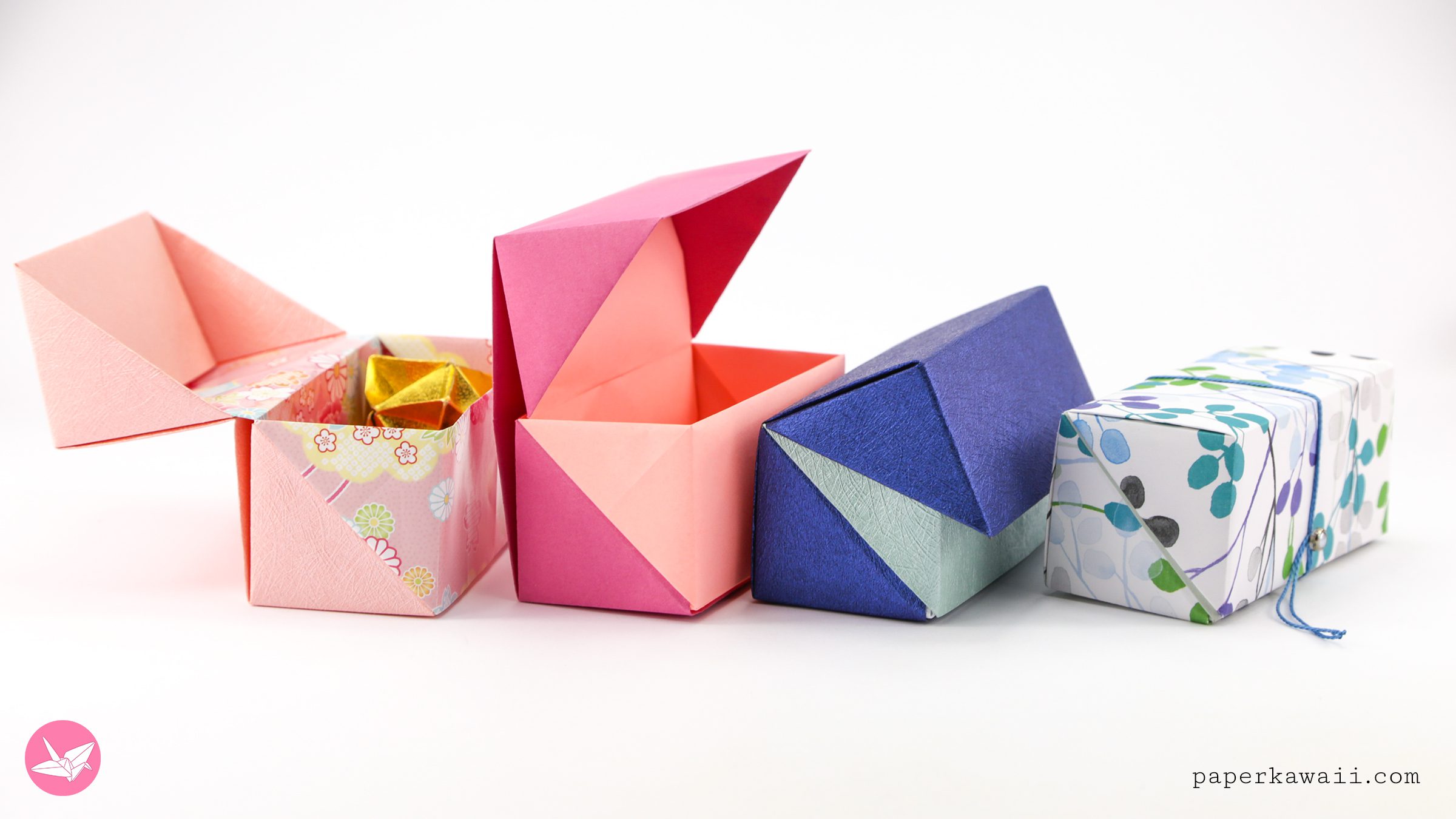Origami Hinged Lid Gift Boxes Paper Kawaii 02