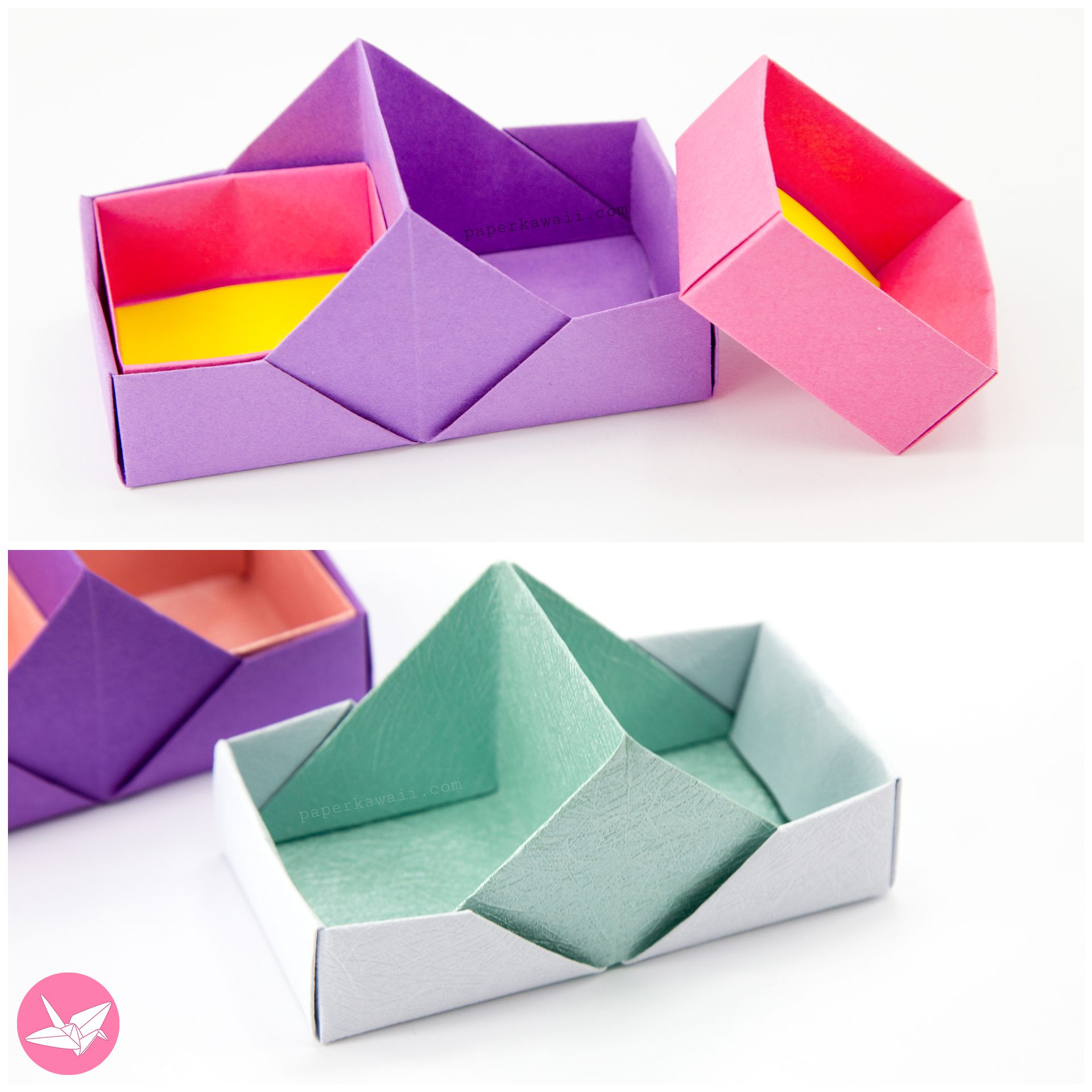 Origami 2 Section Tray Box Paper Kawaii 06