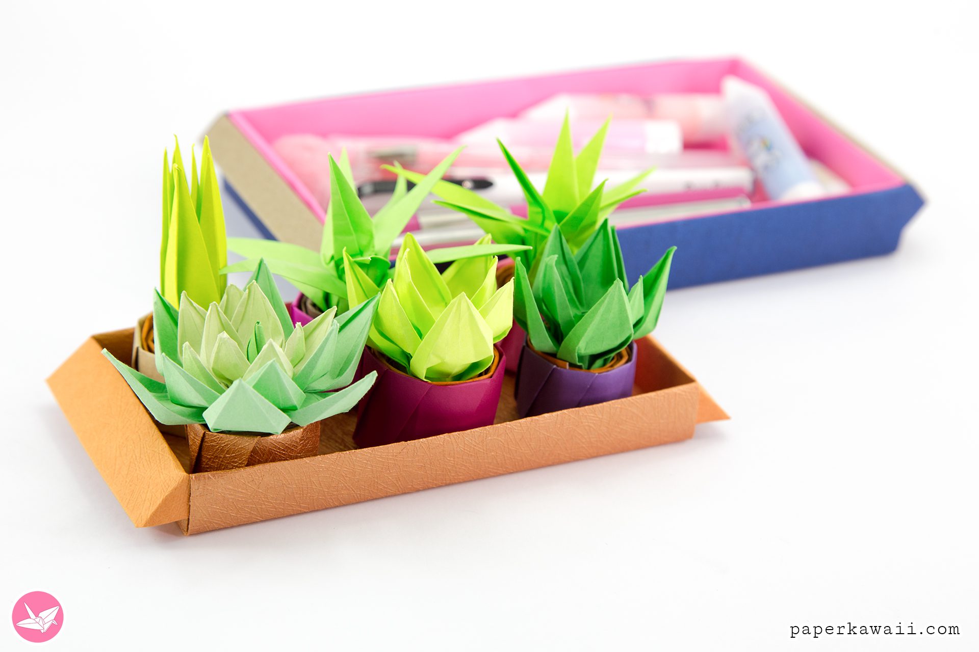 Origami Plants Tray Tutorial Paper Kawaii 01