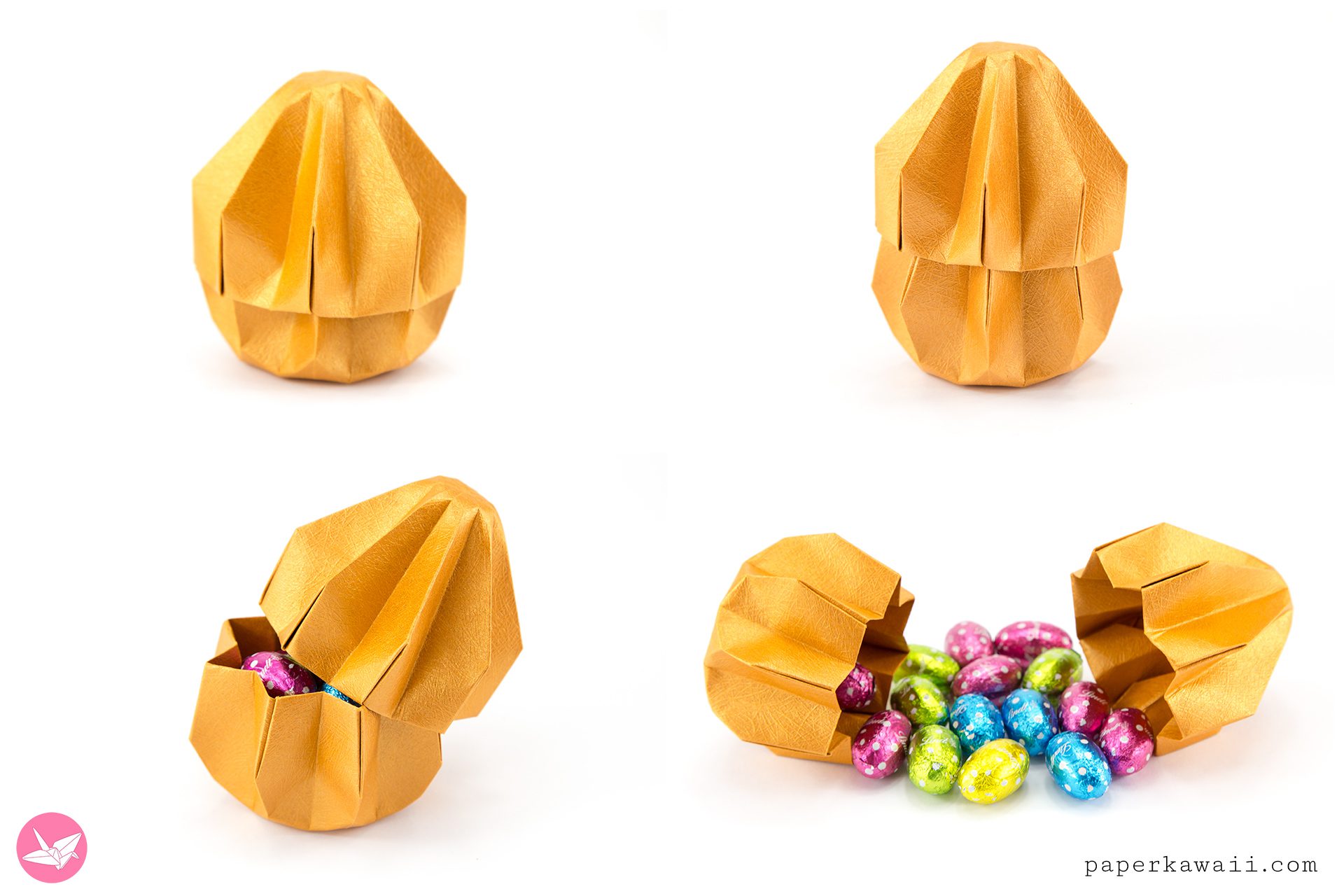 These origami egg boxes open up, you can put mini easter eggs inside.
