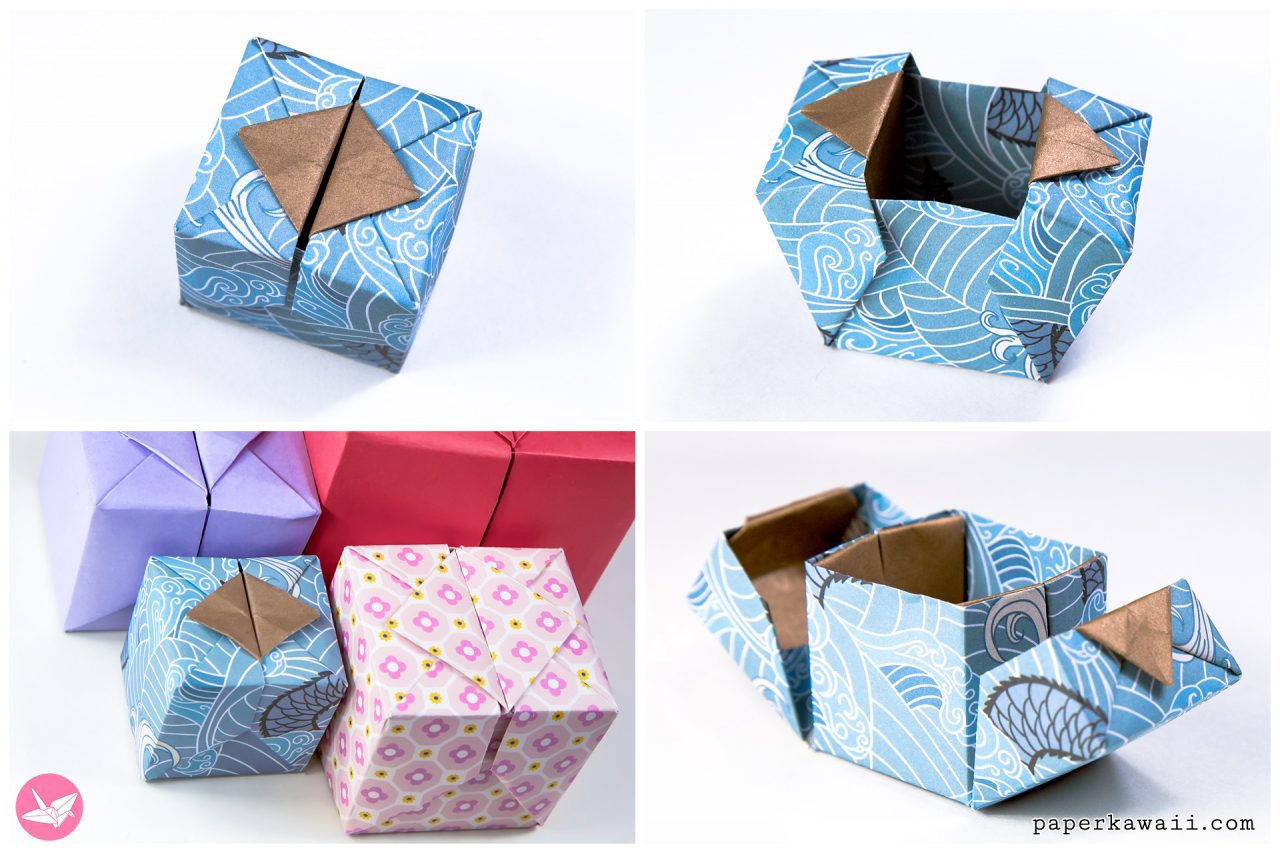 Hinged Origami Gift Box Tutorial Paper Kawaii 02